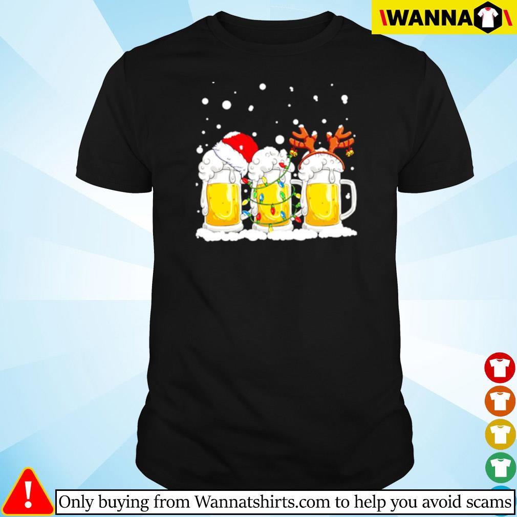 Awesome Beer santa reinbeer lights Christmas shirt
